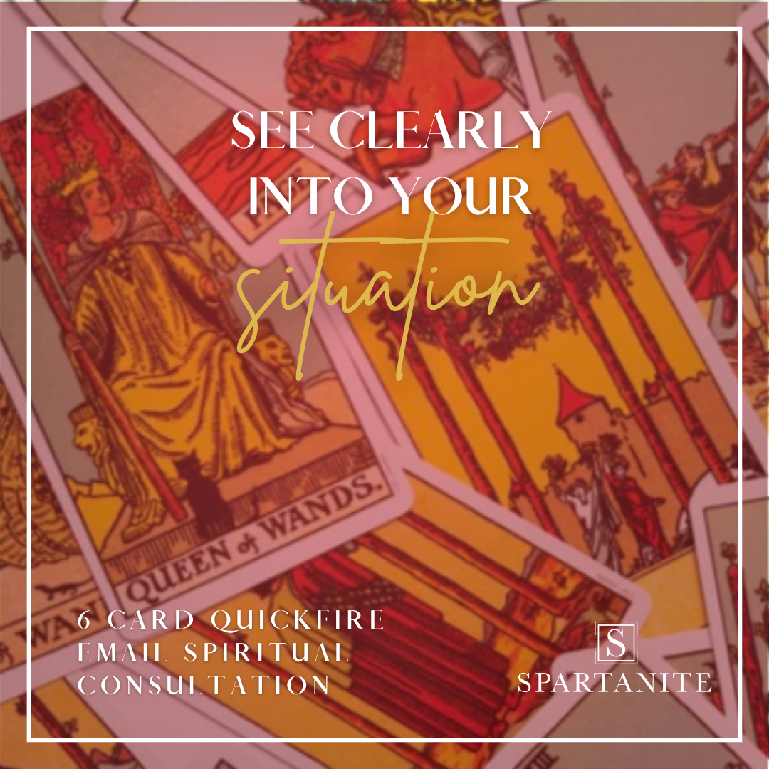 6 Card QUICKFIRE Email Spiritual Consultation product image: Tarot cards arranged for a consultation, symbolizing quick and insightful guidance for any situation