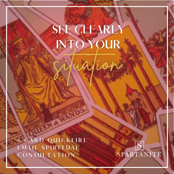 6 Card QUICKFIRE Email Spiritual Consultation product image: Tarot cards arranged for a consultation, symbolizing quick and insightful guidance for any situation
