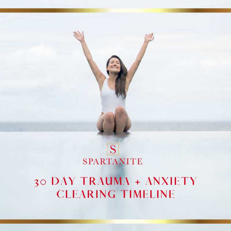 30-Day Trauma + Anxiety Clearing Timeline product image: A person standing strong, breaking free from the chains of trauma, and embracing a brighter future filled with peace and happiness