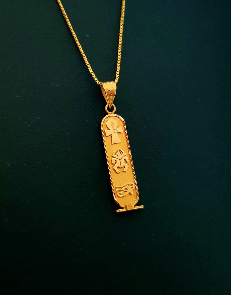 MAISON - Hieroglyphic Cartouche 18K Real Gold Pendant - The ICONIC IMPERIAL THRONE (with rituals)